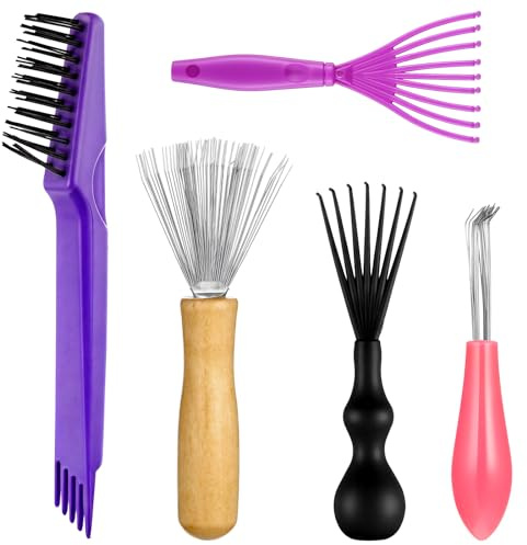 Comb and Brush Cleaner Tool Set, 5-Piece Comb Cleaners Set - Hair Brushes Cleaners Rake, Combs Cleaning Brushes, Maintenance Hair Combs for Home and Salon Use Removing Hair-Dust