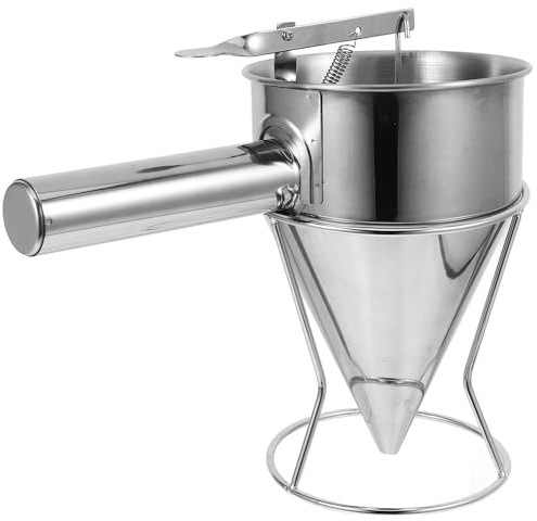 DRESSOOS Teigportionierer Konischer Trichter mit 1200ml Fassungsvermögen Edelstahl und 8mm Ausgussloch mit Ablage und Griff Leicht zu Reinigen für Küche und Backen