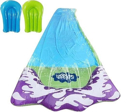 DAJASD Scivolo ad acqua gonfiabile da 480 cm, con 2 bodyboard, giocattolo d'acqua per bambini e adulti, per attività all'aperto, scivolo ad acqua singolo con irrigatore integrato