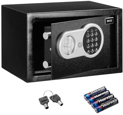 Bakaji Cassaforte a Muro Numerica Digitale 31 x 20 x 20 cm Cassetta di Sicurezza Elettronica Casa Albergo Hotel Safe + 4 x AA Batterie e Chiavi di Emergenza (Nero)