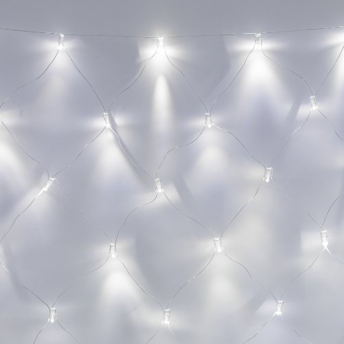 Lights4fun 2x 140er Lichternetz weiß 31V 2m x 2m koppelbar auf transparentem Kabel