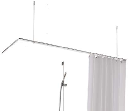 Duschvorhangstange U-Form 75x170x75 cm, aus massivem Edelstahl matt, Deckenträger einkürzbar, Winkel-Duschenstange breit, Duschstange Badewanne - PHOS Design