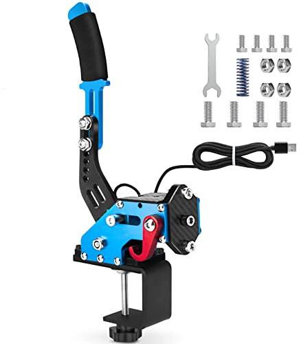 aikeec 64Bit USB Handbremse für PC mit Feste Basis, Einstellbare SIM Rennspiele PC Handbrake mit Hoher Präzision und Linearität für LO GITECH G25 G27 G29 G920 G923 THRUST MASTER T300, Blau+Klemme | 64 BIT Handbremse mit fester Basis und Klemme, präziser Sensorik, kompatibel mit Logitech und Thrustmaster blaue.