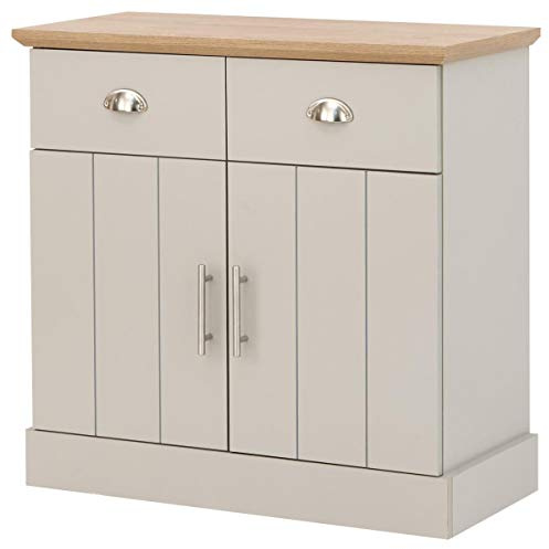 GFW Kendal Compact Sideboard Cabinet Unit With 2 Storage Drawers & Storage Cupboards Contemporary Wooden Sideboards For Living Room, Dining Room & Kitchen, grey sideboards Grey&Oak, H77 x W78 x D39