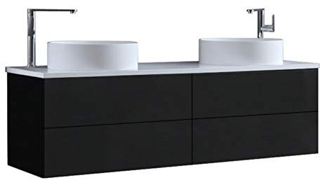 StoneArt Badmöbel Set mit Mineralguss Waschbecken Waschschale Aufsatzwaschbecken und Unterschrank Waschtisch Einzel- oder Doppelwaschbecken Brugge BU-1601pro-6 dunkelgrau 160cm