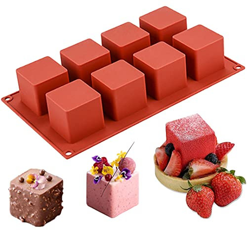 JOERSH Molde de Silicona para Tartas de Cubo | 2 x 2 x 2 Pulgadas, Cuadrado 3D para Hornear Pasteles, Postre Francés para Bocados de Brownie de Chocolate, Pasteles, Gelatina, Cubitos