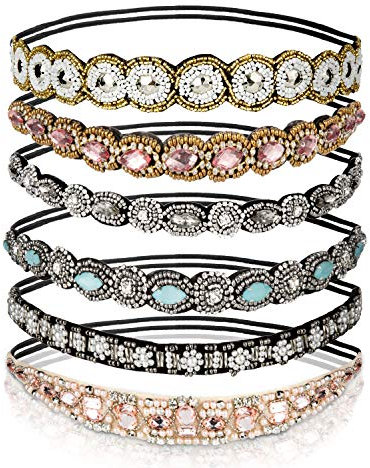 Comius Sharp 6 Stück Kristall Strass Kopfkette Vintage Elastisches Haarband Böhmen Kristall Haarreife, für Damen Kopf Accessoires (6 Arten）