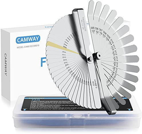 CAMWAY Fühlerlehre Set, 32 Klingen Fühlerlehre + 16 Klingen gebogenes Fühlerlehre, Dual Marked Metric und Imperial Gap Messgerät Klingen Fühlerlehre, Werkzeug für Messung Dicke/metrisch Größen