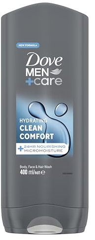 Dove Men+Care Hydrating Clean Comfort Men's 3-in-1 Hair, Face and Body Wash Body Cleanser shower gel with 24 hour nourishing MicroMoisture technology for relaxed and re-energised skin 400 ml