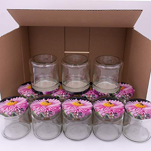 12 leere, kleine Einmachgläser 405 ml weiß TO 82 mit Deckel Blumenoptik zum selbst befüllen von Marmelade, Konfitüre, Gelee, Gewürz und Honig. Mini - und Probier - Gläser zum Abfüllen und einmachen.