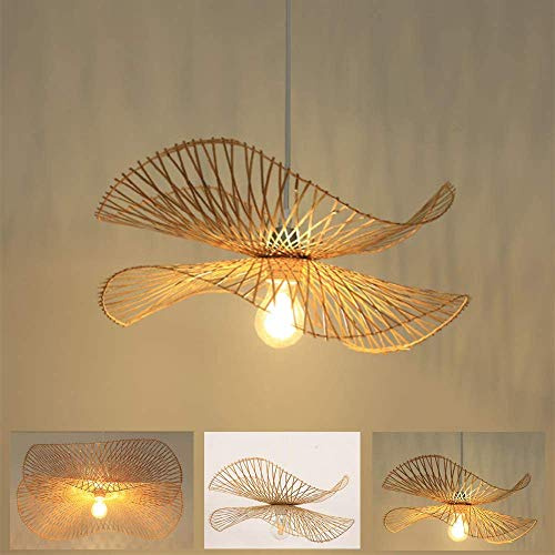 ENXING Lampe Suspension Bambou Naturel Tissé E27 45cm | Lustre Villa, Décoration Chambre Salon, Restaurant Café Bar Couloir, Éclairage Plafond