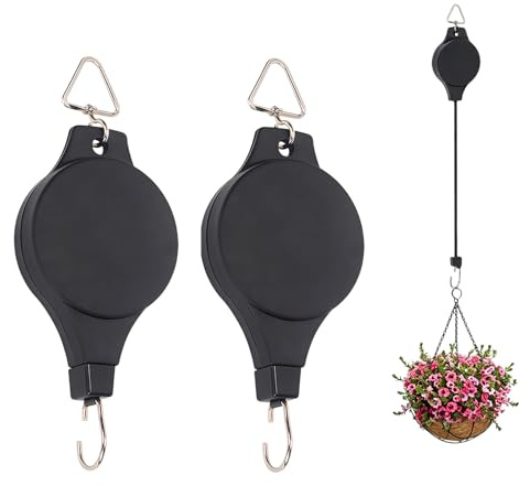 Upstore 2 Stück Pflanzenrollen Haken Ampelaufzug Blumenampel Halte Einziehbare Hochleistungs Blumenkorb-Haken-Aufhänger für Vogelhaus Blumenampel Gartenkörbe