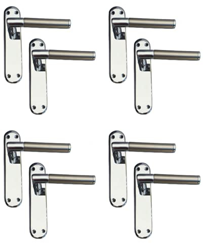 Epsom Door Handles® Lever Latch Door Handle Set – Satin Nickel & Chrome Dual Finish | Modern Mitred Lever on Backplate (179mm x 40mm) | Internal Door Handles – Sold in Pairs (Bathroom Handle Set x 1)
