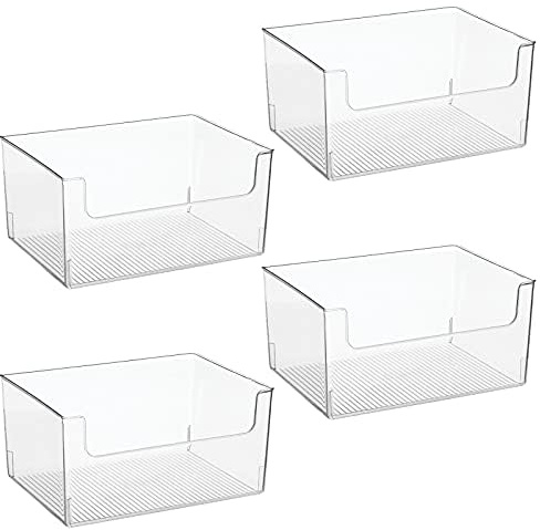 mDesign Large Modern Plastic Open Front Dip Storage Organizer Bin Basket for Kitchen Organization - Shelf, Cupboard, Cabinet, and Pantry Organizing Decor - Ligne Collection - 4 Pack - Clear