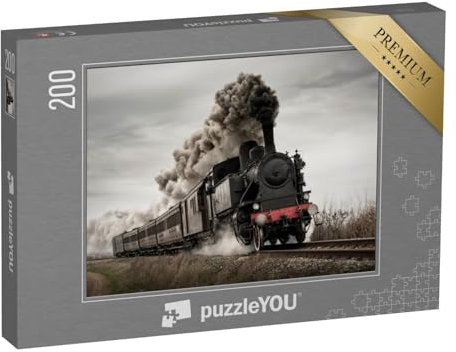puzzleYOU: Puzzle 200 Teile „Oldtimer-Dampfzug mit Alter Lokomotive und Alten Waggons“ – aus der Puzzle-Kollektion Eisenbahn, Lokomotive