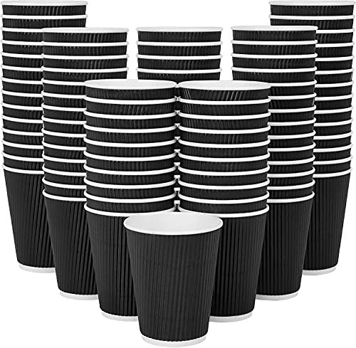 Streetfood Packaging 8oz Black Paper Ripple Coffee Cups, [8oz, 230ml, 100pcs] NO LID - Cups for Beverages, Party, Wedding, Anniversary, Birthday Supplies (8oz (230ml), Black Ripple)