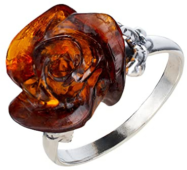 BALTICANA JEWELRY Sterling Silver and Baltic Honey Amber Rose Ring