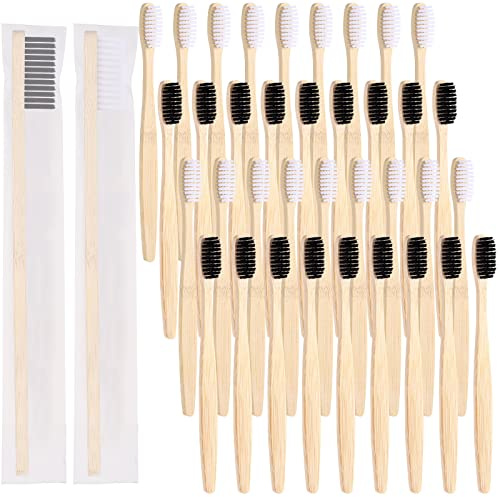 Vesici 200 Pieces Bamboo Toothbrushes Bulk Soft Bristles Toothbrushes with Micro Fur Ultra Wooden Bamboo Teeth Brushes Manual for Adults Travel Family Hotel Use Individually Packaged