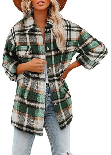 Sawmew Flanellskjorta Dam Rutig Flanellskjorta Damjacka Oversize Coat Lumberjack Skjorta Rutig Varm Långärmad Skjorta Vårvinter Flanell Långtopp Långärmad blus Lös skjorta Topp
