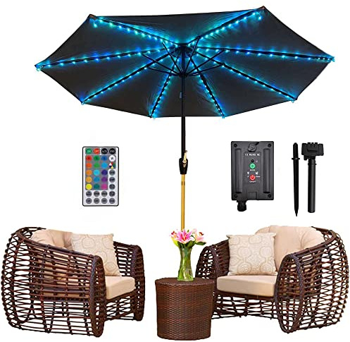 Lampe de parasol - 104 LED - 8 modes avec télécommande - Étanche IP67 - Pour jardin - Fonctionne à l'énergie solaire