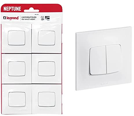 Legrand - Lot de 6 interrupteurs ou va-et-vient Neptune - Blanc & Double interrupteur ou va-et-vient Neptune - 10A - Blanc