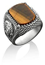 Bysilverstone Jewelry – Siegelring Mit Quadratischem Tigerauge-Edelstein Und Siegelring „Preying Lion“, Geschenk Für Tierliebhaber, Herrenringe „Sternzeichen Löwe“, Ringe Für Den Kleinen Finger Für Fr