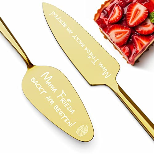 Geschenkfreude Mama Tortenheber inkl. Tortenmesser mit Gravur - personalisierte Geschenke für Frauen zum Muttertag - Kuchenheber/Tortenmesser - Set - Muttertagsgeschenk personalisiert - Gold