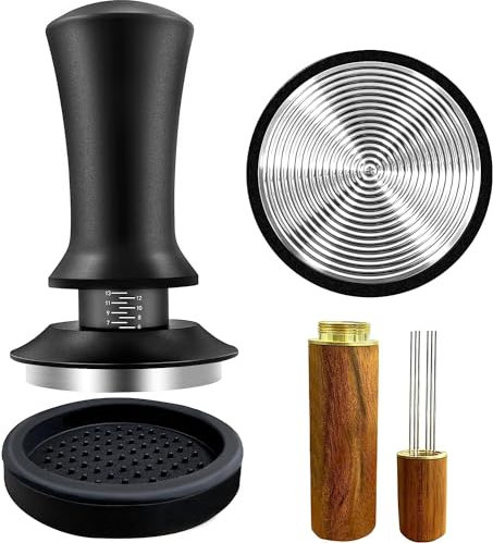 Prensador De Cafe, Tamper 51mm con Ajuste De Escala, Kit Barista, Tamper Cafe 51mm En Acero Inoxidable, Wdt Tool, con Alfombrilla Cafe, Prensador Cafe Espresso para Los Amantes del Café