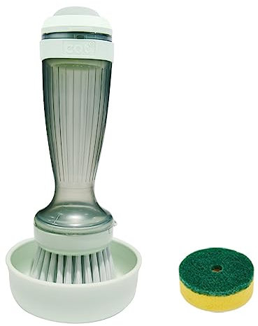 Reinigungsbürste Spülbürste mit Spülmittelspender, Abwaschbürste Spülbürste mit 2 Austauschbarer Bürstenkopf, Waschbürste Gemüsebürste mit Seifenspender