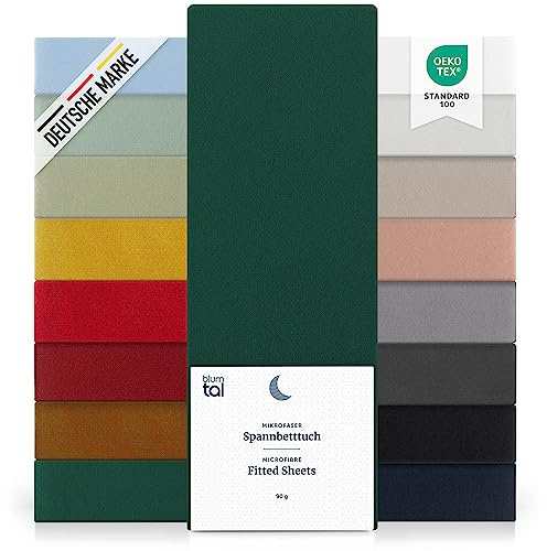 Blumtal spännlakan 160 x 200 cm av mikrofiber – Oekotex-certifierat lakan 160 x 200 – dra-på-lakan 160 x 200 – 160 x 200 cm spännduk – mörkgrön