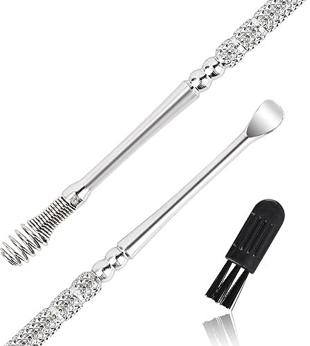 Ear Wax Removal Tool, Stainless Steel Spiral Ear Wax Remover Ear Cleaner Curette Double Ended Spring Ear Wax Cleaner with Cleaning Brush and Storage Box for Cleaning Ear Pick (Silver)