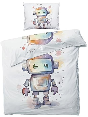ZDABAOEC Roboter Kinderbettwäsche 100x135 Jungen, Weiche Microfaser Kinder Baby Bettwäsche 2er Set - 1 Bettbezug + 1 Kissenbezug 40x60, mit Reißverschluss, Wende Motiv