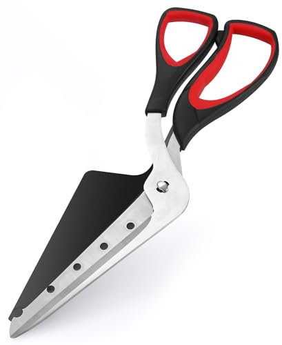 LEAZZLE Pizzaschere,Pizzaschneider mit Extra Scharfer Edelstahlklinge und Griff mit Weichem Griff,Multifunktionale Küchenschere,Pizza Scissors,27.5CM,Schwarz/Rot