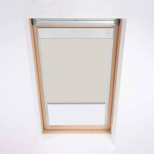 Classic Roof Blinds for Keylite Roof Windows - Blackout Blind - Cream -Silver Aluminium Frame (P09C (Visible Glass Size 1160 x 967))