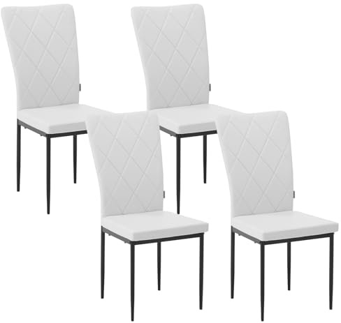 WOLTU Esszimmerstühle 4er Set, mit hoher Rückenlehne, Metallbeinen | Küchenstühle mit Kunstleder-Bezug, bis 150 kg belastbar, für Esszimmer Küche Wohnzimmer, Weiß