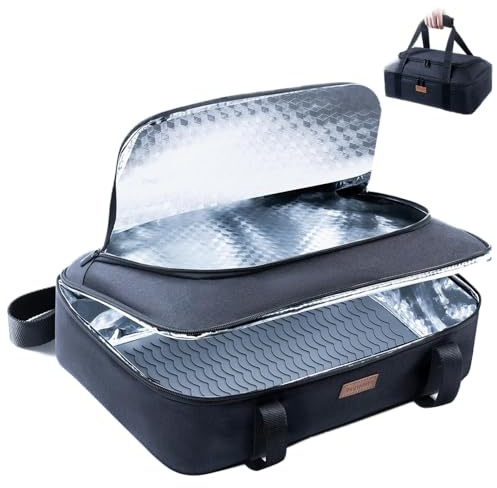 BAGSPRITE Insulated Casserole Carrier for Hot or Cold Food with Heat-resistant Mat, Casserole Dish Carrier Insulated Food Carrier, Hot Food Carrier, Foil Pan Carrier Fits 9 x 13 Baking Dish