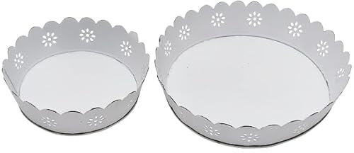 Arinosa Deko Tablett 2erSet Rund weiss Shabby Chic Metall Tablettset