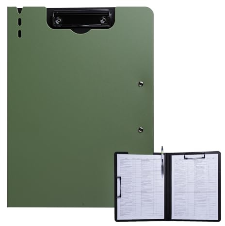 FRETONBA A4 Klämdokumentfäste, Skrivmapp med Lock, Klämmapp med 2 Klämmor, Skrivunderlag för Kontor, Byggplats, Skola Clipboard Folder, Grön