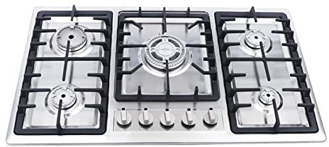 34-Zoll-Gas-Kochfeld 5-Flammen-Edelstahl-Einbau-Gas-Kochfeld Einbau-Gas-Kochfeld für Erdgas/Propangas