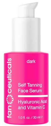 Tanceuticals Self Tanning Face Serum - Color-Correcting and Hydrating with Vitamin C & Hyaluronic - Facial Self Tanner for Natural Looking & Long Lasting Sunless Tan - 1 oz (Dark)