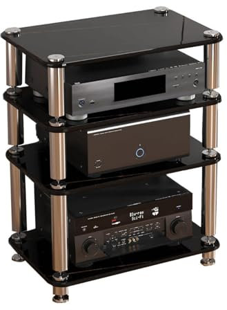 YVYKFZD Video Audio Rack HiFi Regal, offener HiFi Rack Komponentenschrank, bodenstehender Phonoschrank mit stoßdämpfenden Füßen, multifunktionaler Record Player Stand(Nero,4 Tier-23.6X15.7X29.9)