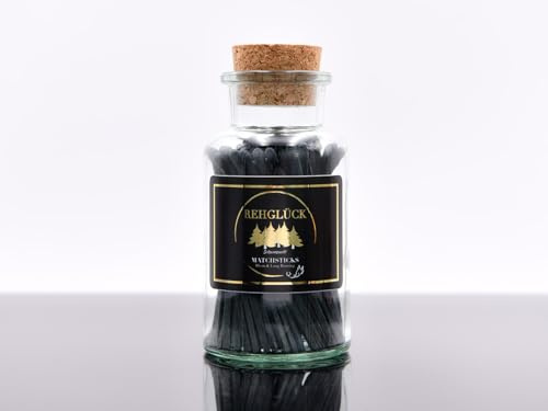 REHGLÜCK Schwarzwald klassische Apothekerflaschen mit schwarzen Streichhölzern in 6 Varianten (Streichholzkopffarbe: schwarz)