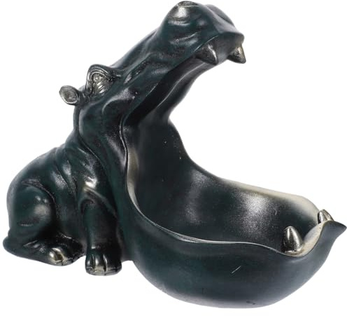Amosfun Hippo Sculpture Storage Box with Key Tray Resin Dark Blue | Resin dark blue sculpture storage box, 21x10.5x16.5cm, key holder, jewelry tray, table decor, gift idea