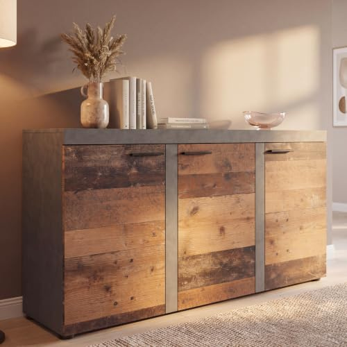 BROMARKT Kommode Matera kommode mit türen Wohnzimmerschrank Türkommode | Kommode mit Regalen Komodenschrank Komode für Schlafzimmer und Wohnzimmer Sideboard Schrank Stauraumschrank Moderne Kommode