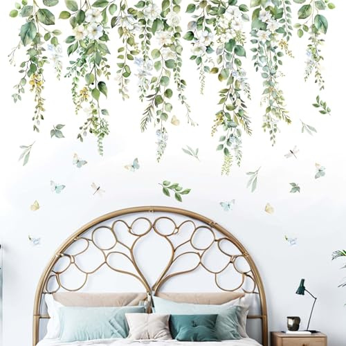 Amimagen Hängende Rebe Wandtattoos - Grün Natur Pflanzen Blätter Wandaufkleber - Schlafzimmer Wohnzimmer Sofa TV Hintergrund Home wanddekor