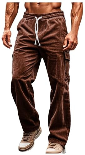 SoLu DAY8 Pantalon Homme Cargo Large Velours Côtelé Pantalon Ample Homme Fluide Grande Taille Hiver Pas Cher Poches Mode Casual Jogging Vacances Sweatpants (XL)