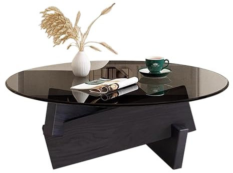 MARIYCH Runder Couchtisch aus Glas, Moderne Couchtische aus gehärtetem Glas für das Wohnzimmer, runder Cocktail-Teetisch aus Holz in der Mitte für das Heimbüro mit kleinem Raum