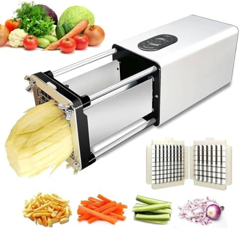 ZbOLi Electric French Fry Cutter, Commercial Stainless Steel Potato Cutter Machine with 9mm, 12mm Blade, Automatic Kitchen Chipper, for Potatoes, Onions, Vegetables & Fruits silver
