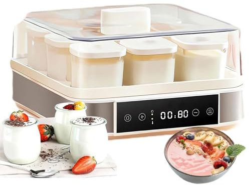 Yogurtera, Yogurtera Automática Pequeña con 9 Frascos de Vidrio de 170 ml, Control de Temperatura y Tiempo Ajustables, Máquina de Fermentación para Yogur, Queso, Natto