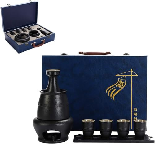 TLTDSMYF Set per sakè con scaldavivande, Set Tradizionale per sakè Caldo in Ceramica da 9 Pezzi, tra Cui 1 fornello a Candela, 1 Tazza riscaldante, 1 pentola per sakè, 4 Tazze per sakè